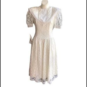 Vintage Gunne Sax by Jessica McClintock White lace Dress Fitted Flare Graduation